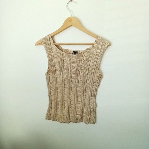 LAST CHANCE-ESSENTIALS by Milano Crinkle Cream Tan Stretchy Contemporary sz: M - Picture 1 of 6